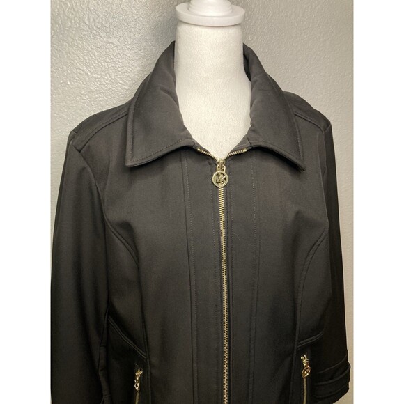 Michael Kors Womens Size XL Black Full-Zip Jacket Pockets Long Sleeve Gold Logo - Picture 3 of 10